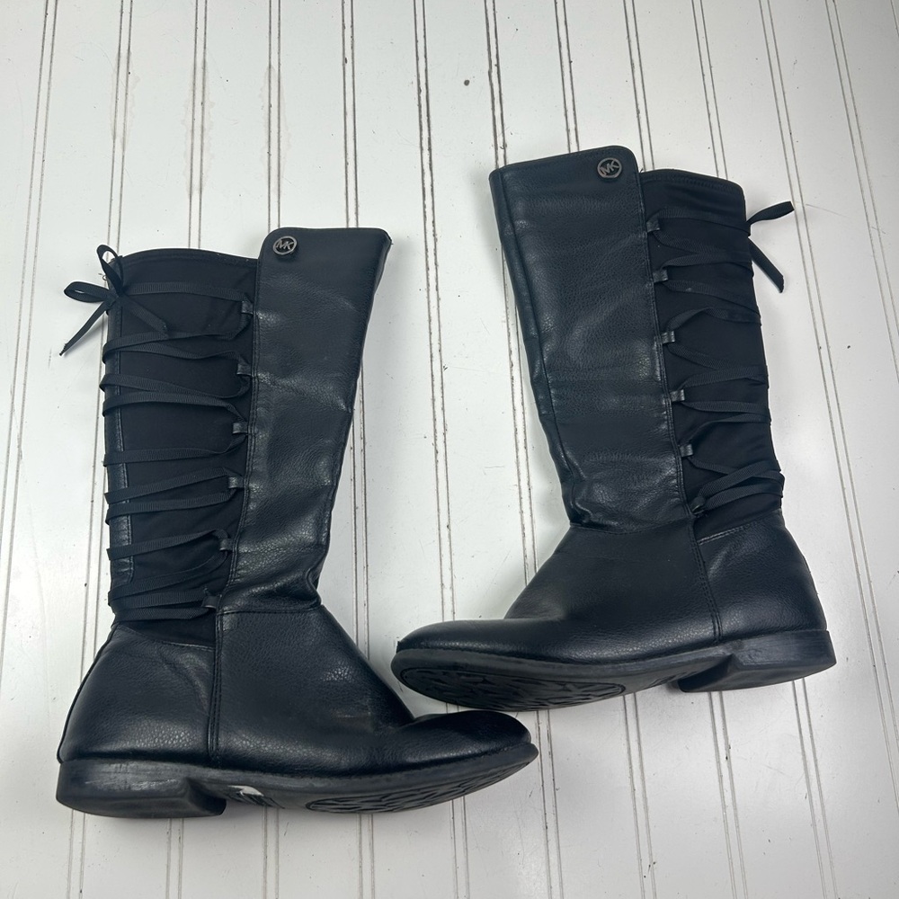 Michael Kors Black Leather Riding Girl’s Boots Size 4 - Picture 2 of 12